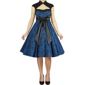 PLUS SIZE BLUE AND BLACK PRINTED ARCHAIZE PINUP DRESS Size M